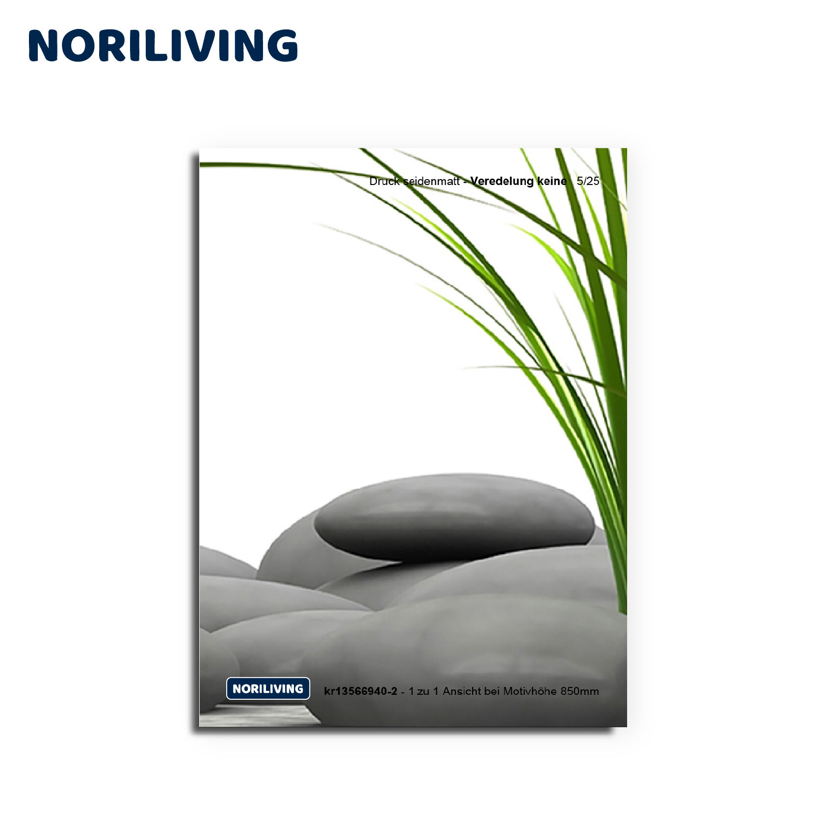 Seidenmattes Poster mit grauen Steinen und grünem Gras, dekorativ ansprechend.