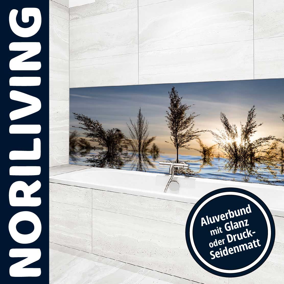 Ansicht des Badrückwand-Motivs Reflexionen im Wasser 524 Oberkante