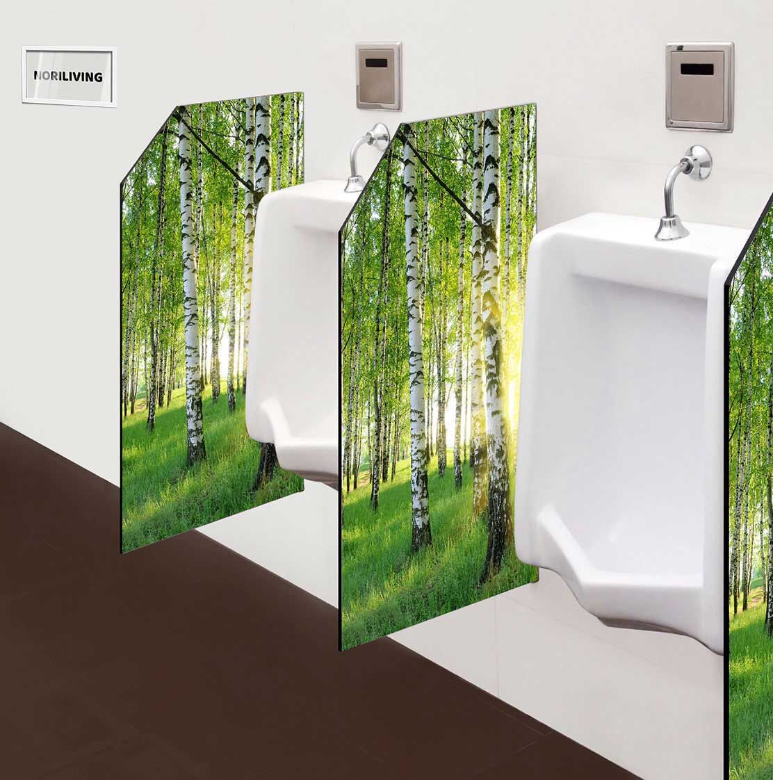 in der Toilette eingebaute Schamwand mit Motiv Birkenwald 290