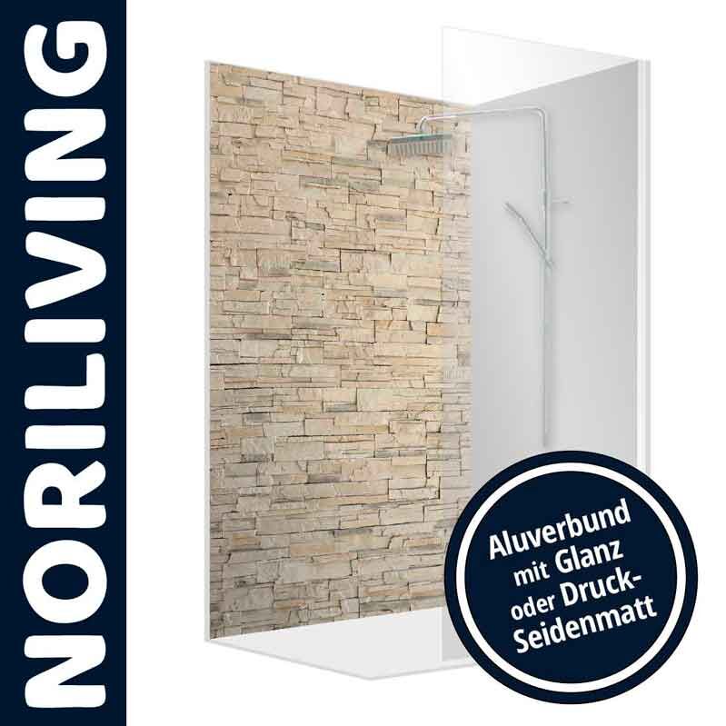 Aluverbund Duschpaneel von NORILIVING mit Steinoptik für das Badezimmer