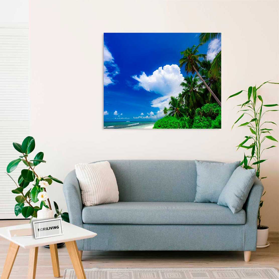 Wandbild über dem Sofa mit Motiv Tropischer Strand mit Palmen 619