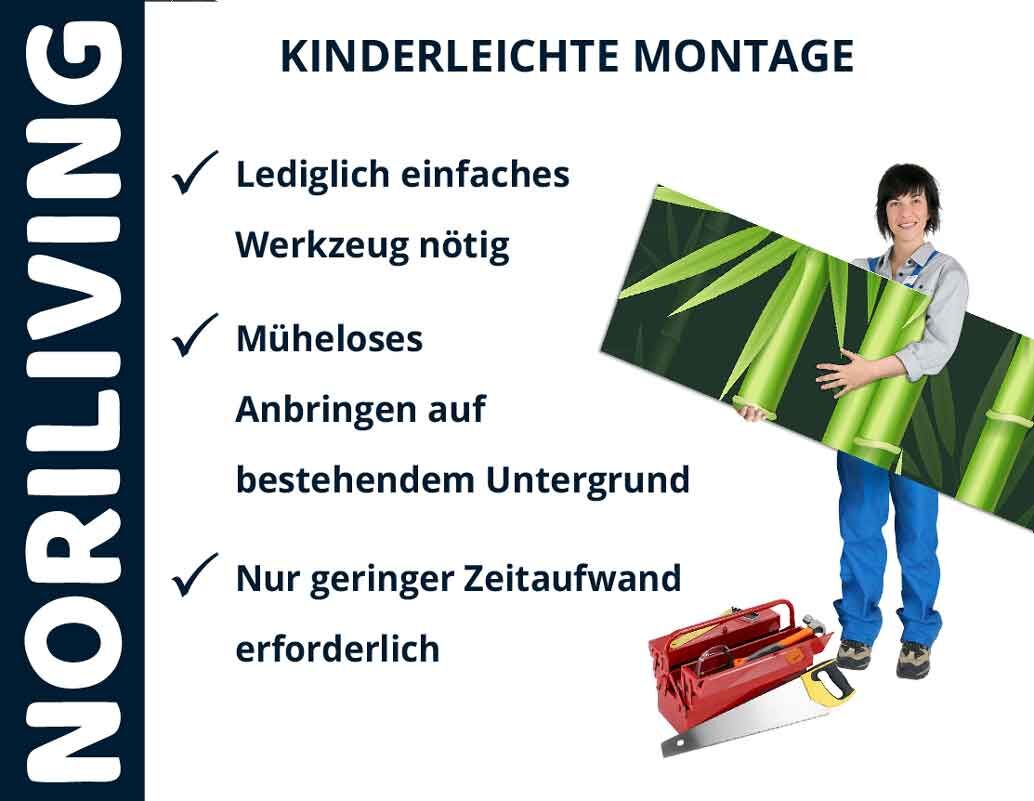 Person montiert Wandpaneel von NORILIVING; einfache Installation mit geringem Zeitaufwand und minimalem Werkzeug