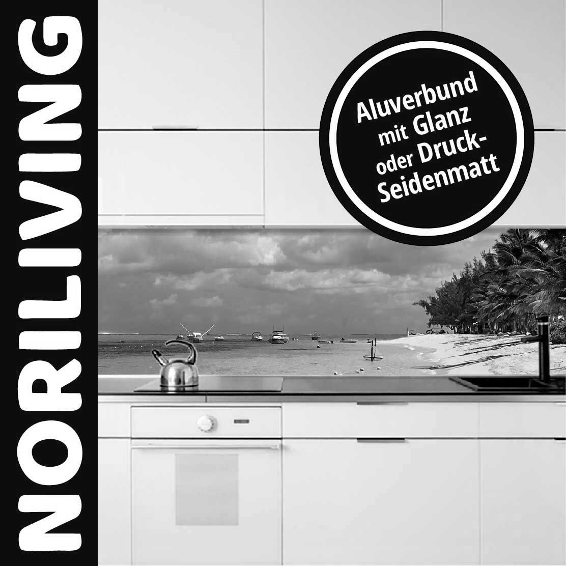Moderne Küchenrückwand mit Strandmotiv und Aluverbundmaterial, erhältlich in glänzend oder seidenmatt, von Noriliving