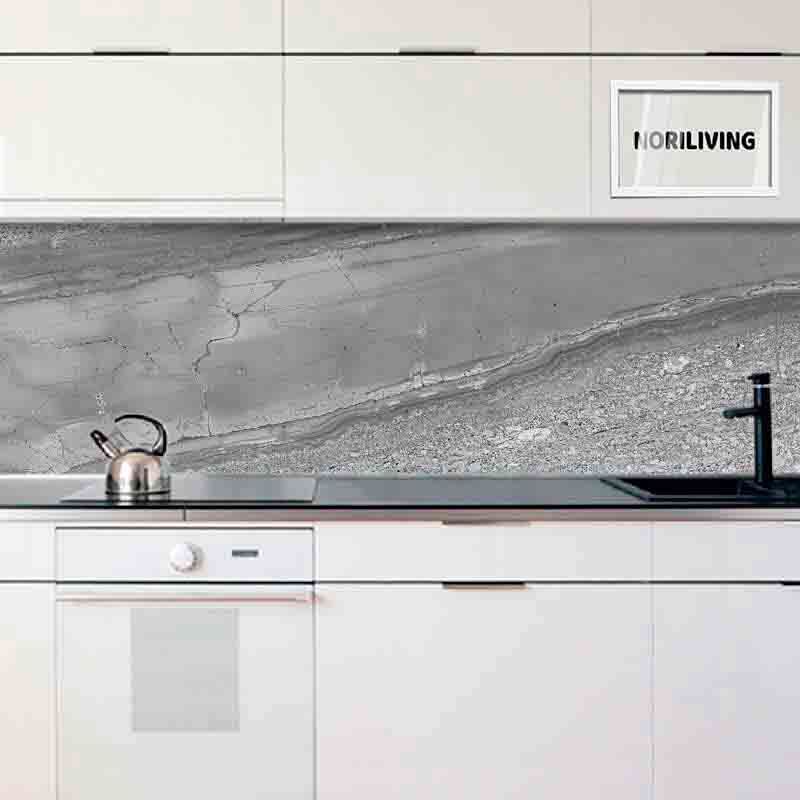 in der Küche eingebaute Küchenrückwand Profiline mit Motiv Marmorstruktur beige-braun 027 schwarz-weiß