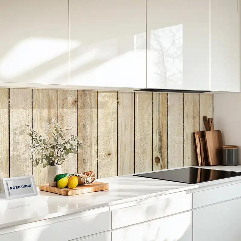 Fliesenspiegel Alu Helle vertikale Holzlatten 303