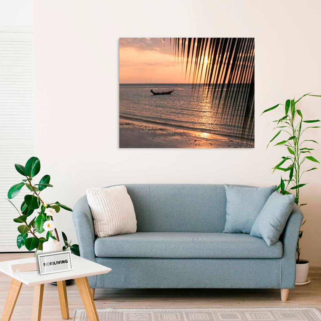 Wandbild über dem Sofa mit Motiv Sonnenuntergang am tropisches Meer mit Boot 941