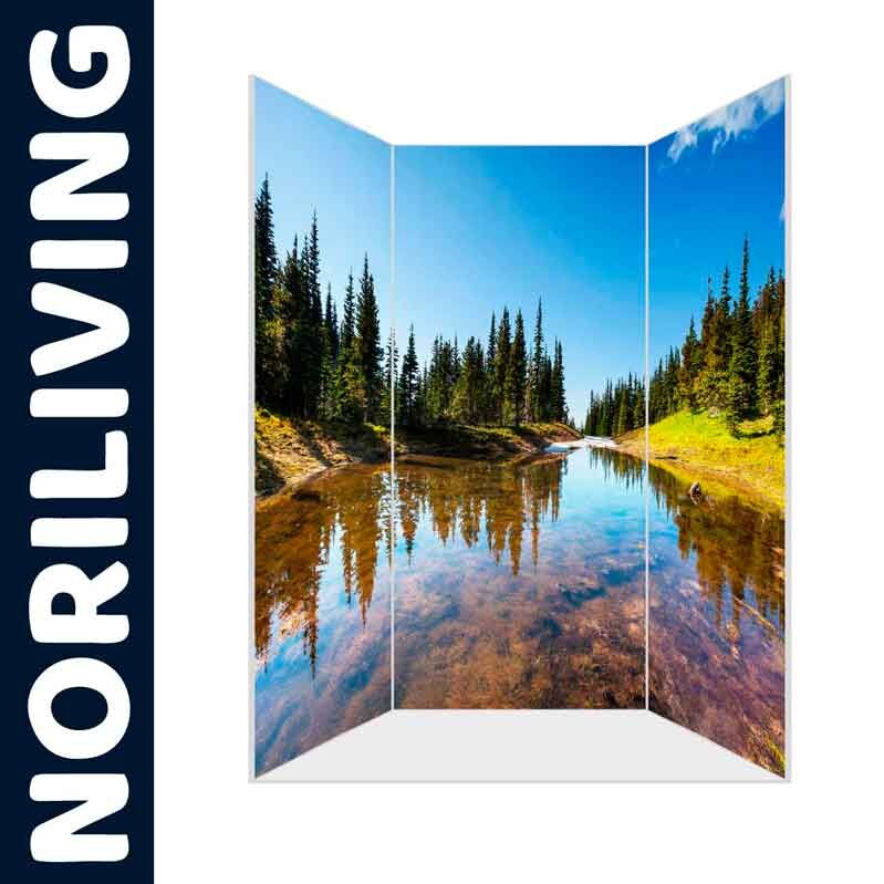 Paravent mit Landschaftsmotiv eines Waldes und Sees von Noriving